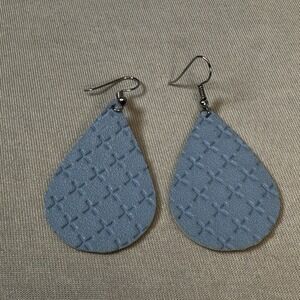 Light Blue Faux Leather Tear Drop Hook Earrings